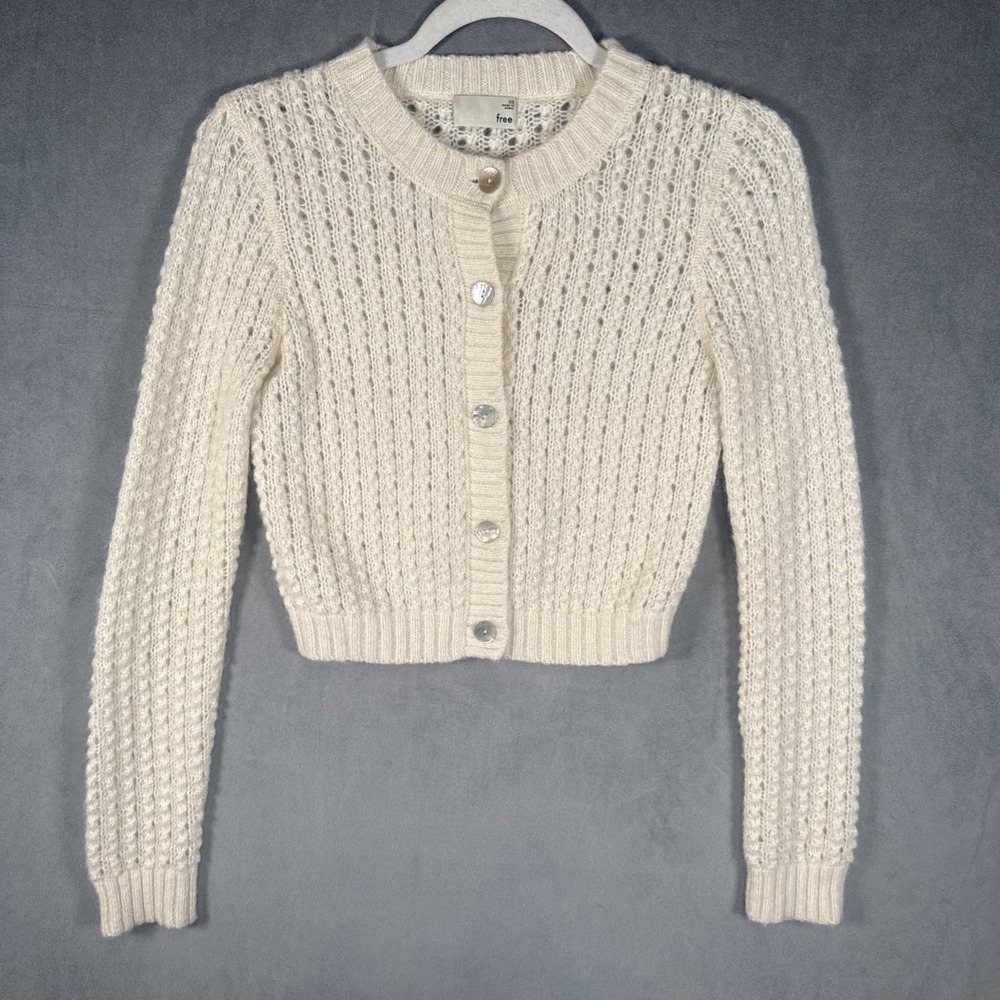 Aritzia Wilfred Free Cropped Cardigan Sweater XS Cream Alpaca Mohair Open Knit